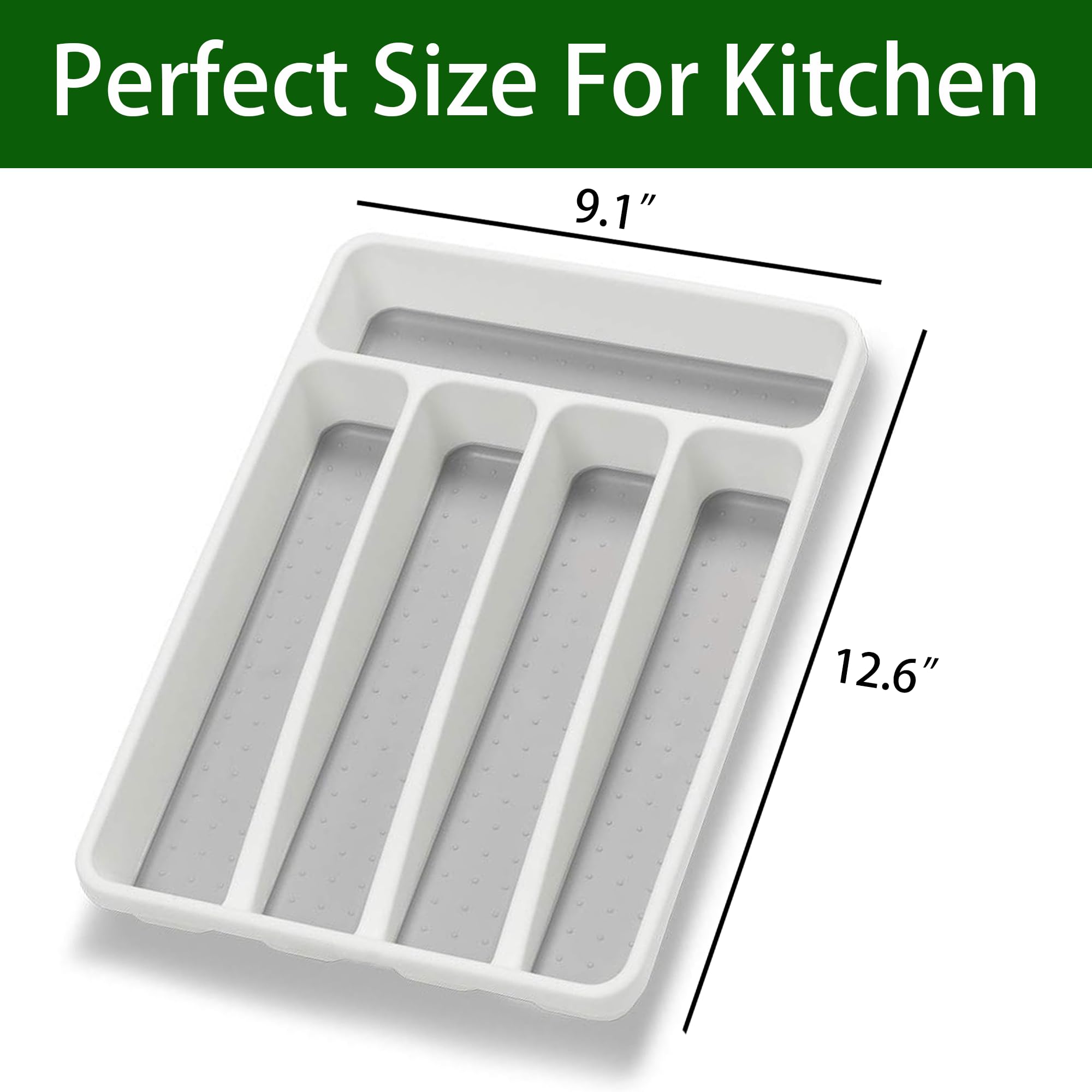 Loyareal Silverware Organizer Utenisl Organizer Holder Kitchen Drawer Organizer Plastic Silverware Tray for Drawer Flatware Organizer 5 Compartment White