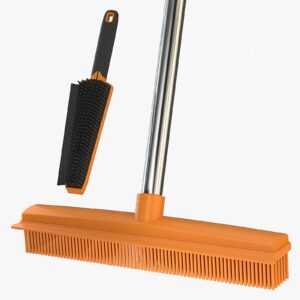 rubber broom for pet hair removal with 57" long handle,carpet rake for fluff carpet with squeegee,dog cat fur remover rug brush broom,hardwood floor,tile,window,portable detailing lint remover brush