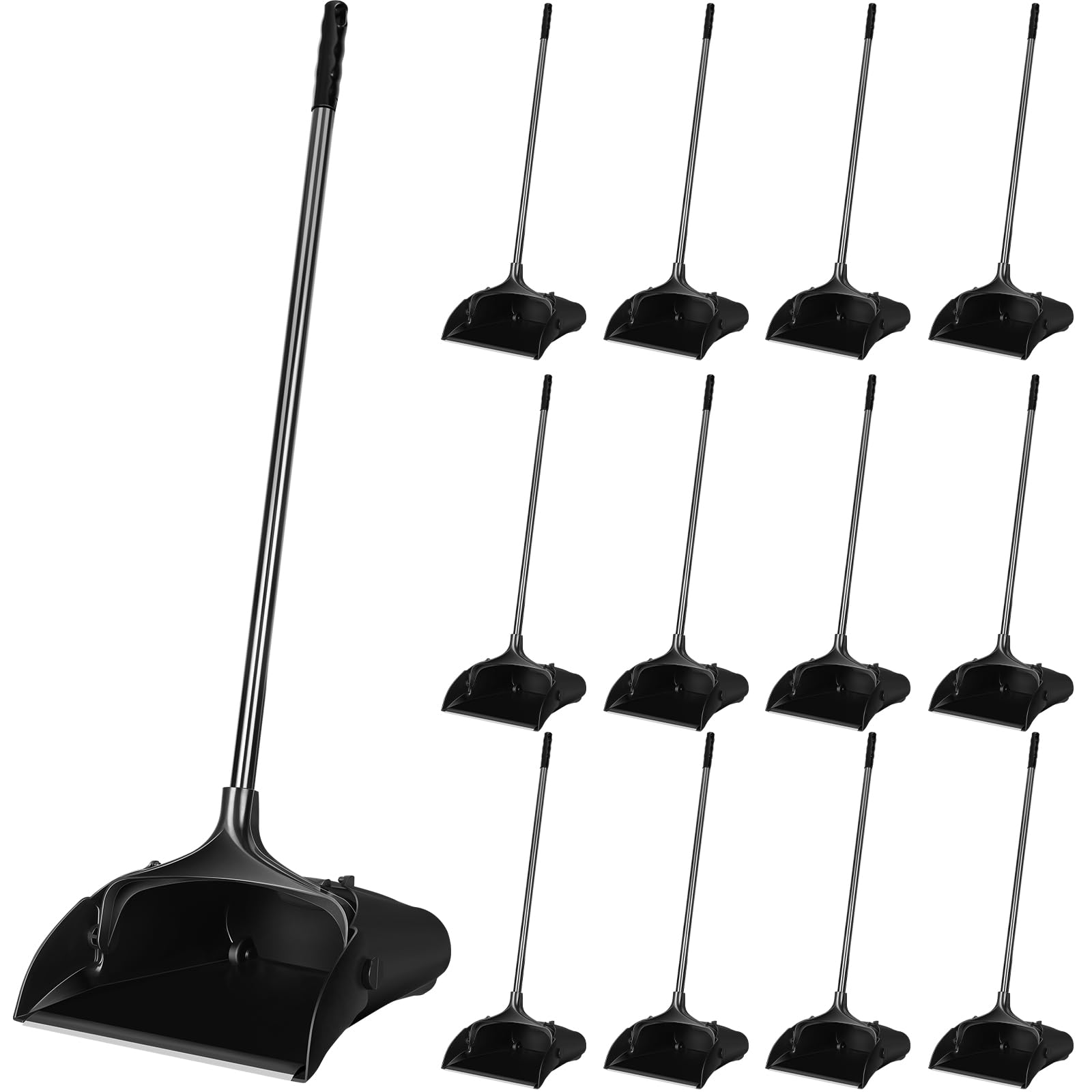 Maxcheck 12 Pcs 37 Inch Lobby Dust Pan Bulk Upright Lobby Dust Pan Plastic Commercial Dustpan with Long Handle Upright Standing Dustpan Heavy Duty for Lobby Office Home Indoor Outdoor Use (Black)