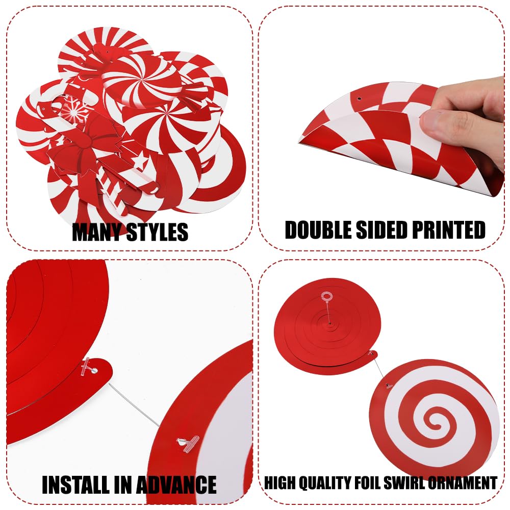 DIYDEC 60pcs Christmas Candy Hanging Swirl Decoration Xmas Candy Ceiling Hanging Streamers Christmas Red White Peppermint Candy Cutouts Ornaments for Christmas Holiday Party Classroom Home Decor