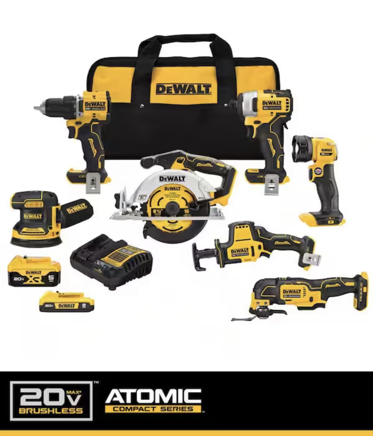 DEWALT DCK700D1P1 20V MAX Cordless 7-Tool Combo Kit with 2Ah Battery, 5Ah Battery, and Charger