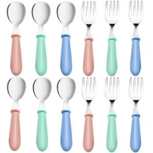 xlehoely 12 pieces toddler utensils,stainless steel baby forks and spoons silverware set,kids silverware set children's cutlery set with round handle,toddler flatware fork spoon set,dishwasher safe