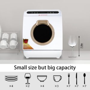 Portable Dishwasher,Countertop Dishwasher,Portable Air-dry Dishwasher with 7L Built-in Water Tank Deep 360° Dual Spray Cleaning Machine Mini Dishwasher for Apartments& RVs