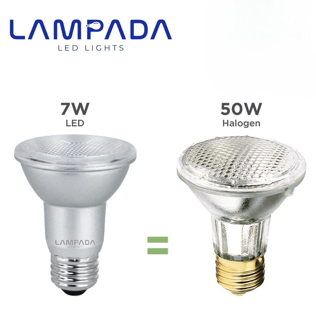 LAMPADA PAR 20 5000k LED Dimmable Flood Light Bulb Dimmable Bulbs for Recessed and Track Lighting Bulbs E26 Medium Base 50W Halogen Equivalent, 500 Lumens, 5000K Daylight White Pack of 4