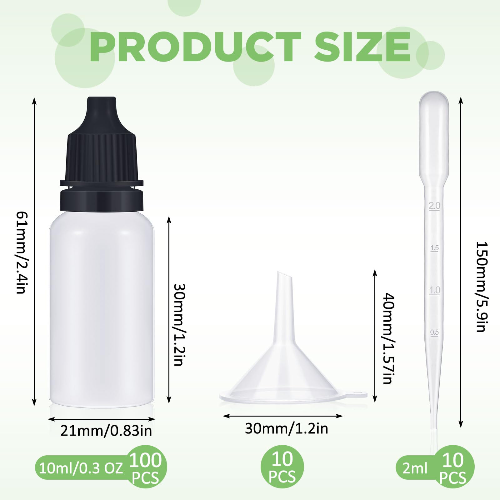 Uiifan 100 Plastic Dropper Bottle Squeezable Liquid Dropper Eye Dropper Bottle with Screw Cap 10 Funnel Dropper for Eye Drop (Black,10 ml)