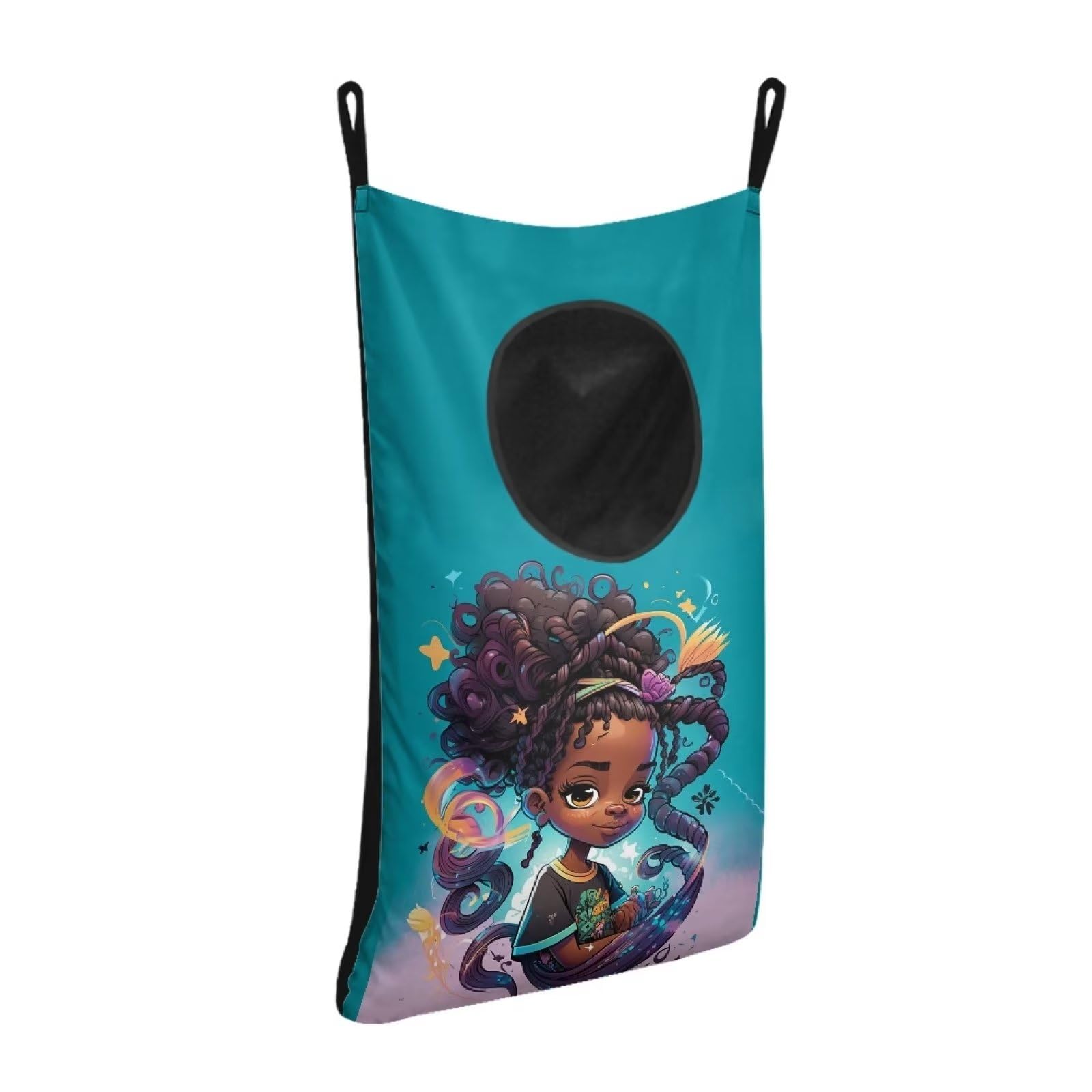 Zanxiantu African Black Girl Hanging Laundry Bag American Afro Women Hanging Laundry Hamper Dirty Clothes Organize Portable Laundry Basket Door Hanging Hamper