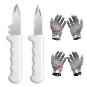 adorambling 2pcs oyster shucking knife + 4pcs a5 cut-resistant gloves(2m+2l),8" oyster knife with extended ergonomic handle,stainless steel oyster shucker tool oyster opener tool oyster shucking kit