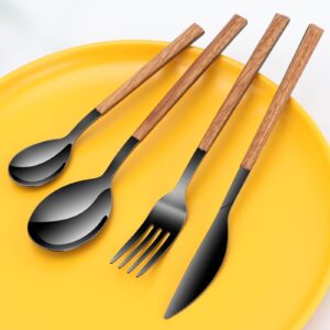 Stainless Steel Flatware Set for 4, Cutlery Utensils Set Include Knives/Forks/Spoons Service for 4, Mirror Polished and Dishwasher Safe (black)