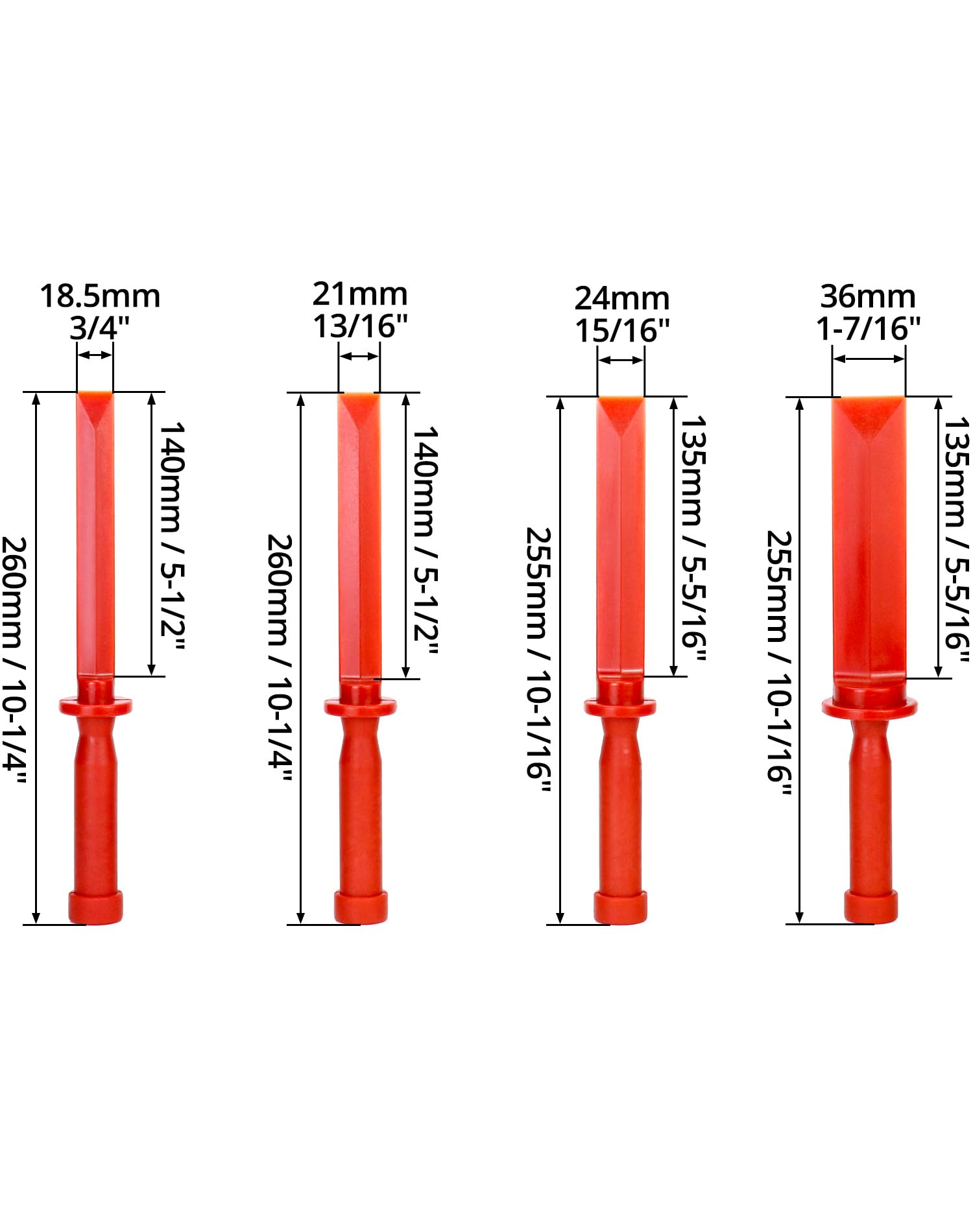 QWORK Plastic Chisel Scraper Set, 3/4", 7/8", 1", 1-1/2" Chemical Resistant Scraper Tool, No-marring Plastic Razor Scraper Remover Tool, Plastic Chisel Set for Removes Debris, Adhesives, Film, Paint