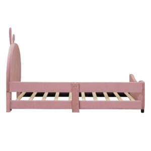 Twin Size Upholstered Daybed Bed Frame for Boys Girls Kids Toddler with Rabbit Ear Shaped Headboard, Pink