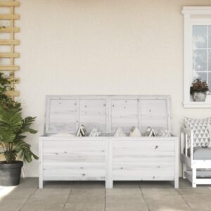 vidaXL Solid Fir Wood Patio Storage Box - White Outdoor Cushion Container, Slatted Base for Ventilation, 59.1"x19.7"x22.2"