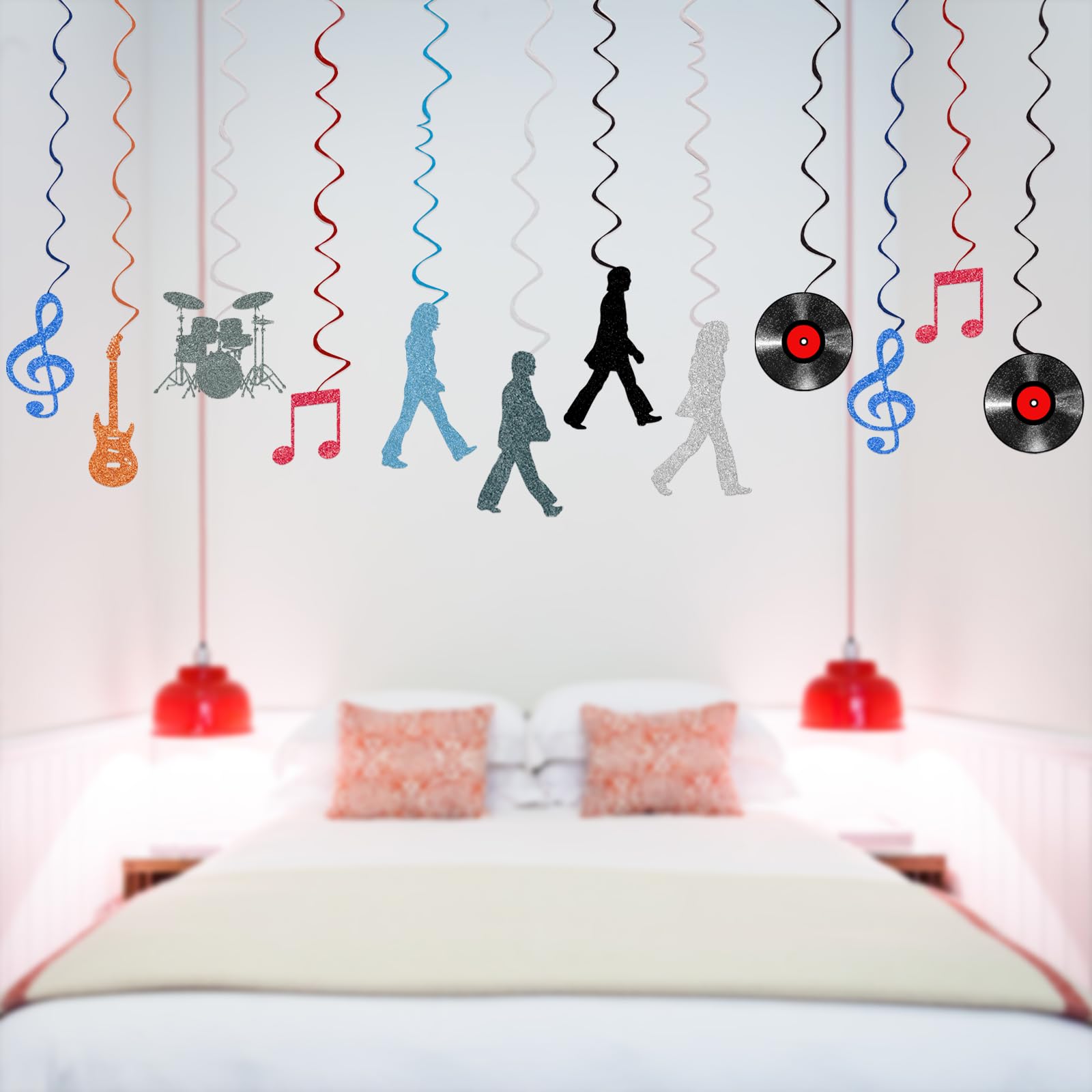 Rock and Roll Party Decorations 60s Retro Rock Music Party Streamers Hanging Swirls Decor 24Pcs Party Ceiling Decor Banner Supplies Event Birthday Party Decor