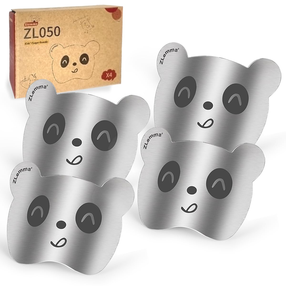 ZLemma Panda Finger Guards for Cutting Food 4 pcs Set, Premium Stainless Steel Finger Protector for Chopping, Slicing Vegetables, Fruits, Meat, Kitchen Tool Gifts for Kids and Adult