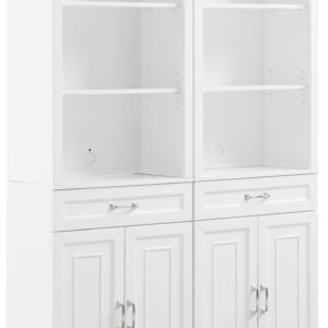 Crosley Furniture Stanton 2-Piece Storage Bookcase, Bookshelf Cabinet with Shelves, Kitchen and Living Room, White