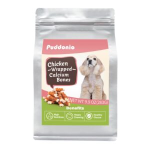 Puddonio Dog Treats, 2.3 Inch Chicken Wrapped Calcium Bones, Rawhide Free Dog Training Treats, Soft Dog Chews for Puppy and Small Dogs, 9.9 oz