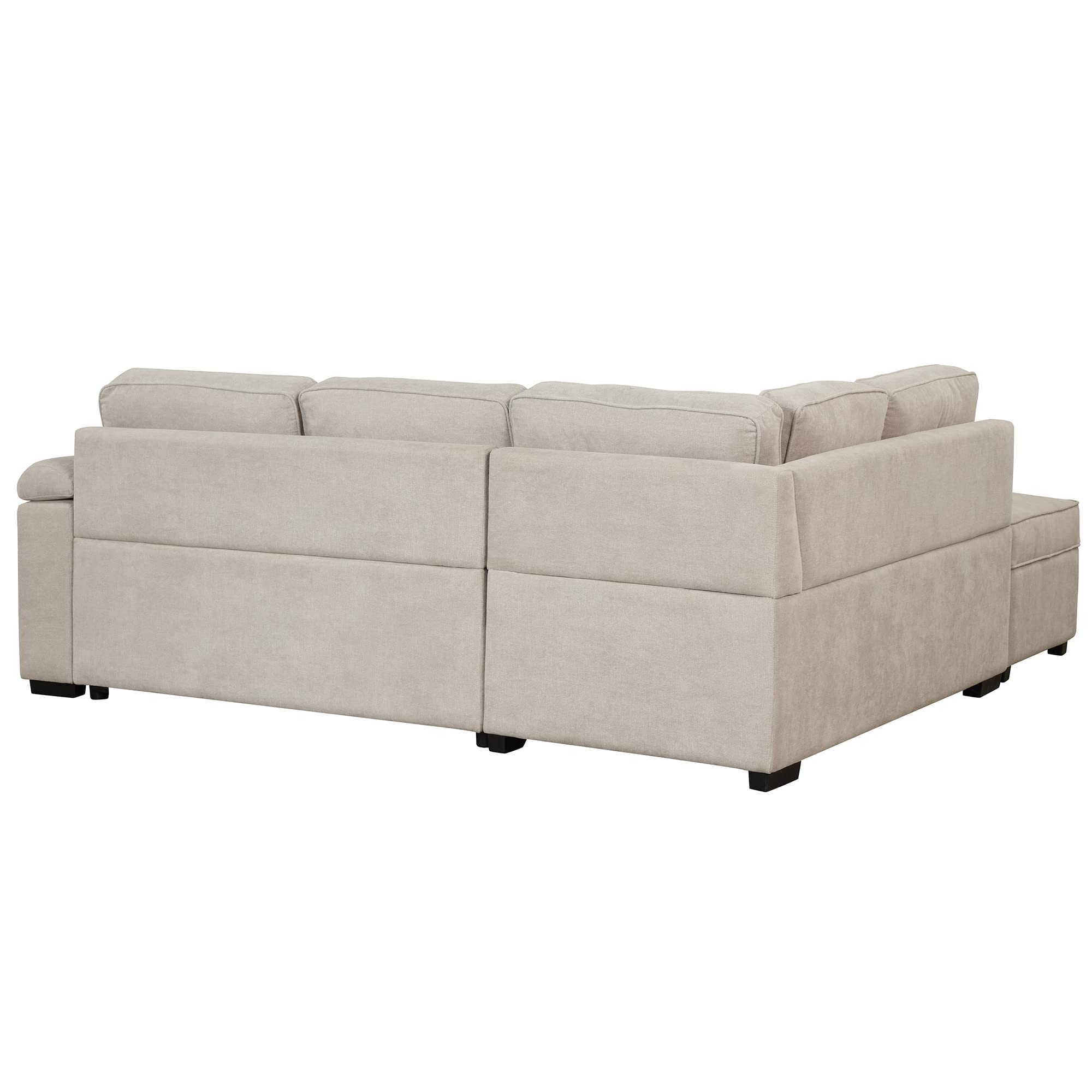 BSYEIO 87.4'' Sleeper Sectional Sofa for Living Room L- Shaped Sofa Couch with Storage Ottoman, Upholstered Corner Sofa, Pull Out Sofa Bed & USB Charger for Home Office Apartment -Beige