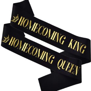 mumunn 2 pcs homecoming king and homecoming queen sashes, homecoming party prom sashes school party favors decorations, black and gold