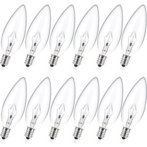 meqiqtek e12 60 watt incandescent candle light bulbs, chandelier light bulbs for ceiling fan, vanity, outdoor - warm white 2500k, 500 lumen dimmable b10 clear candelabra base bulbs (12 pack)