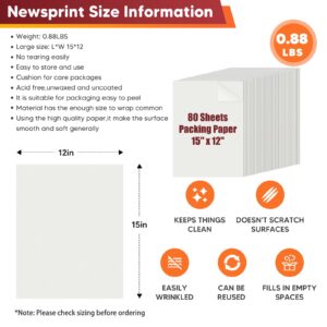 15" x 12" Packing Paper Sheets for Moving Supplies, Newsprint Paper for Moving Boxes, Wrapping Paper for Moving, Shipping, Packaging, Small Packing Box, Dishes Glasses Box Mailers 0.88 lbs, 80 Sheets