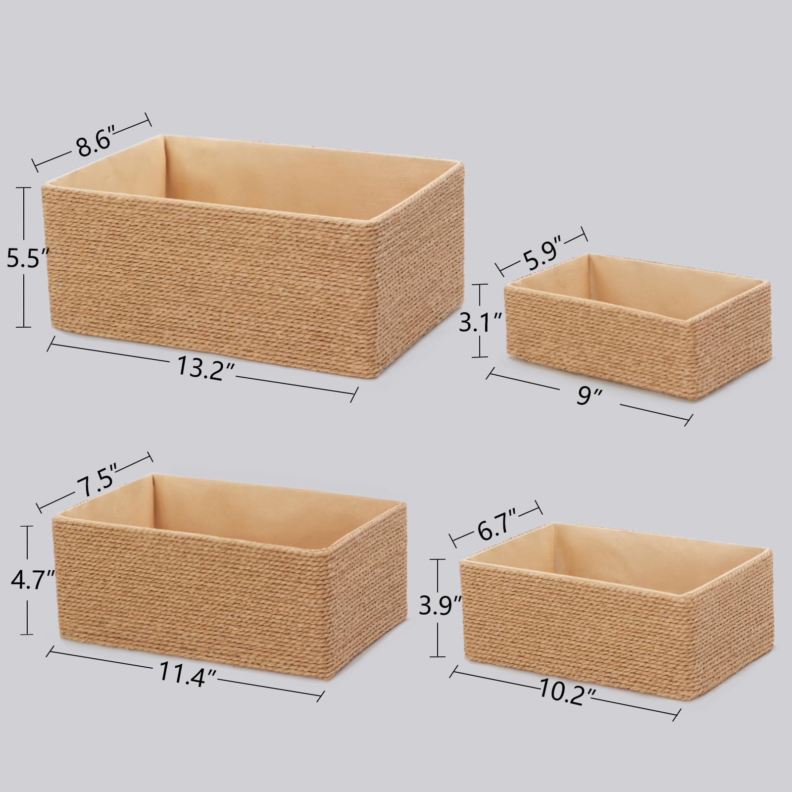 PROLAND Recycled Wicker Storage Basket, Paper Rope Storage Baskets for Organizing Container Bins for Shelves Cupboards Drawer, Small Woven Basket Set of 4