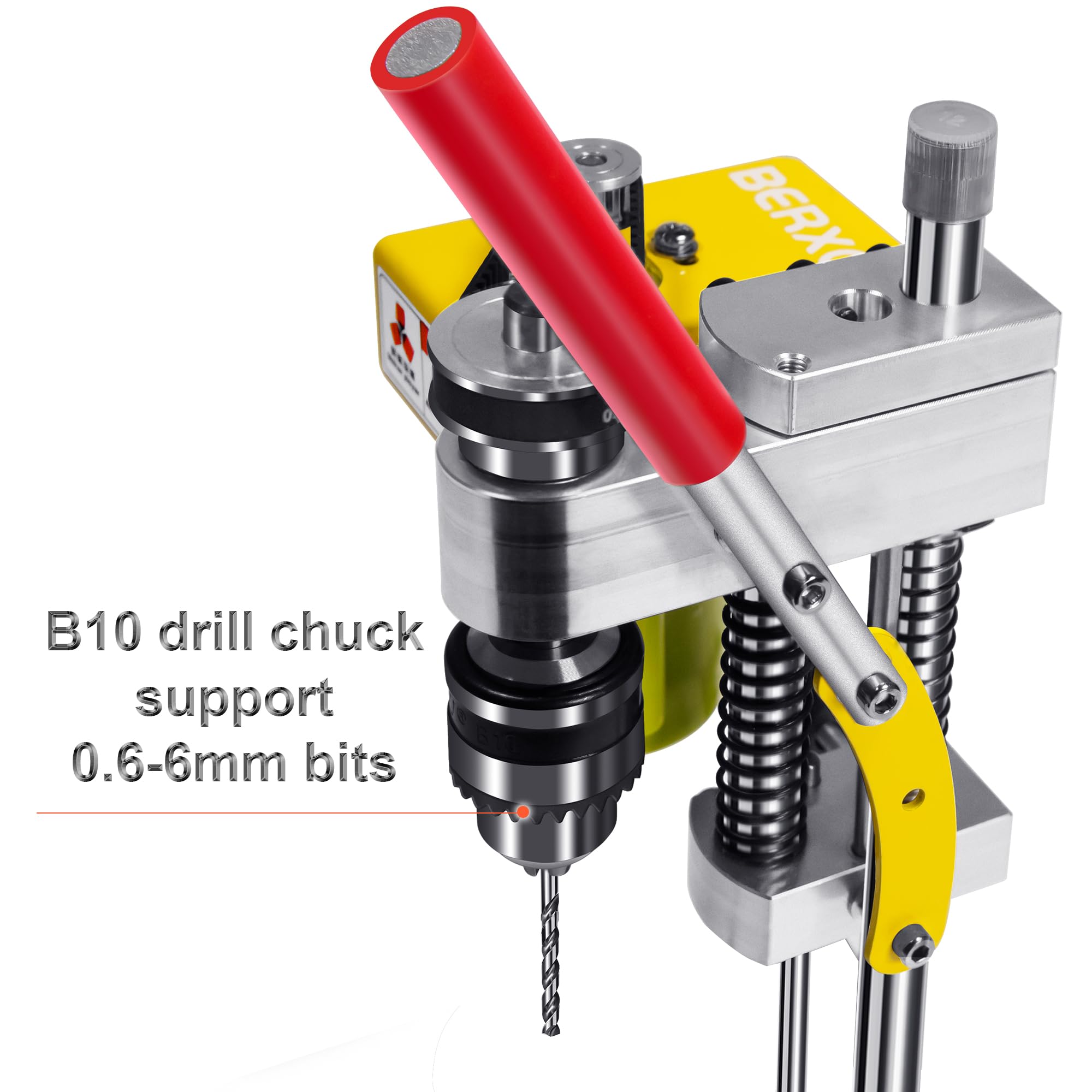 BERXOL Mini Drill Press, Benchtop Drill Press, Portable Electric Drilling Machine, CNC 795 Motor, B10 Chuck, Drill Bit and Clamp for Metal Wooden Jewelry DIY and Crafts Projects