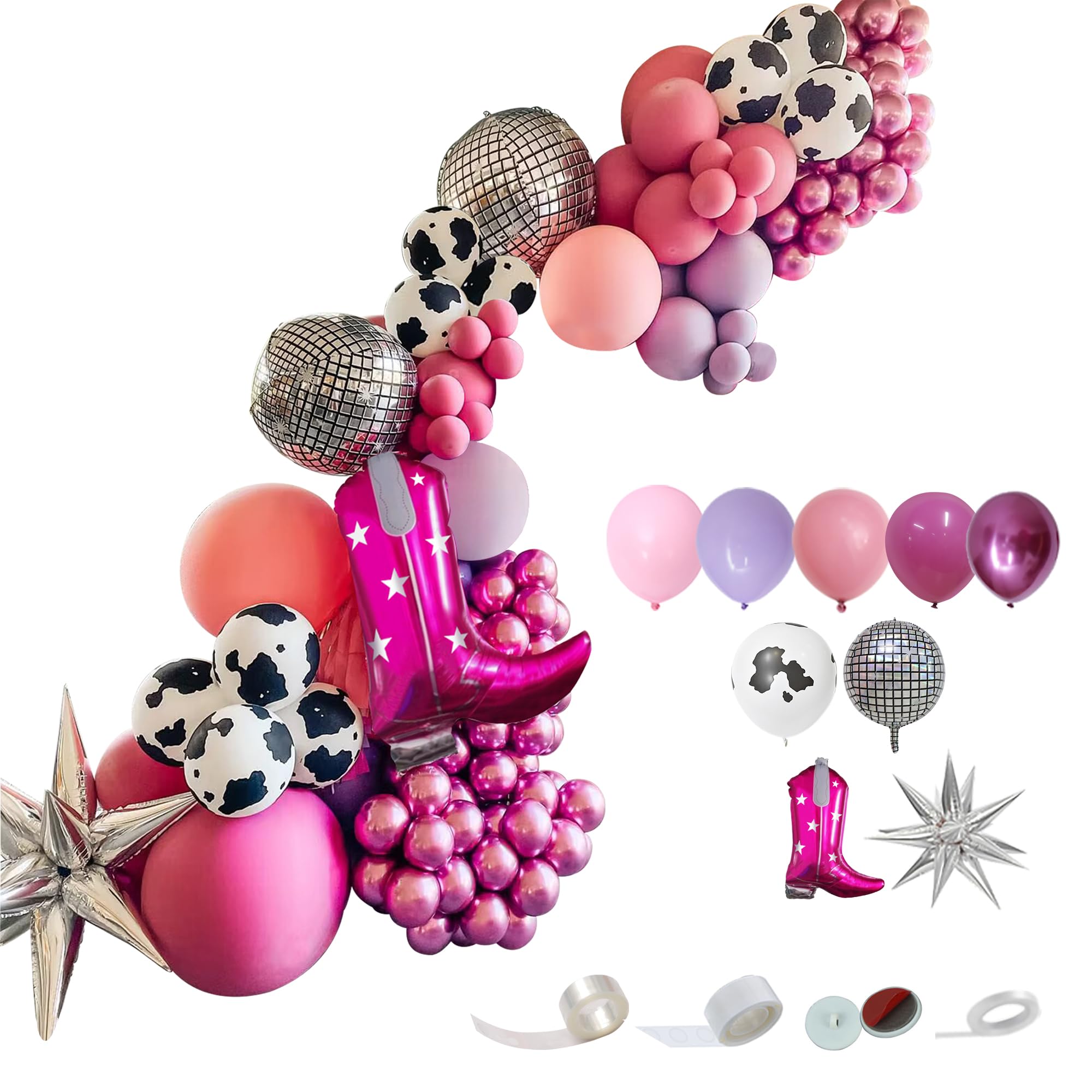 MYDECORBL Cowgirl Balloon Garland Arch Kit,121 Pcs Farm Theme Cow Printed Chrome Hot Pink with Boot Balloons for Baby Shower Graduation Party Wedding Birthday Engagement Party