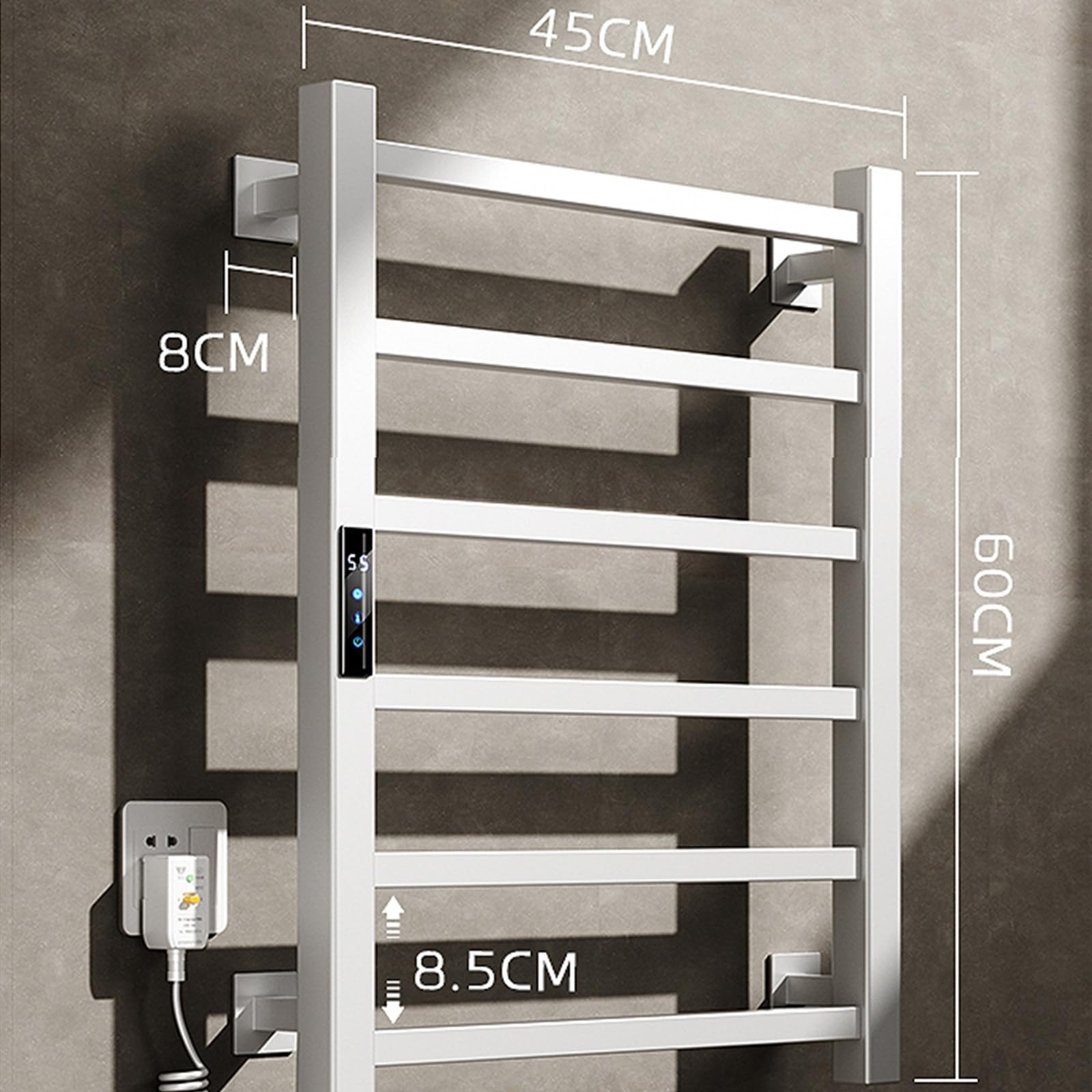 SWHC Electric Towel Warmer for Bathroom, White Heated Towel Rack 120W Towel Warmer Rack Wall Mounted Aluminum Electric Towel Drying Rack Digital Display Touch Control, 45-70℃, 1-24H