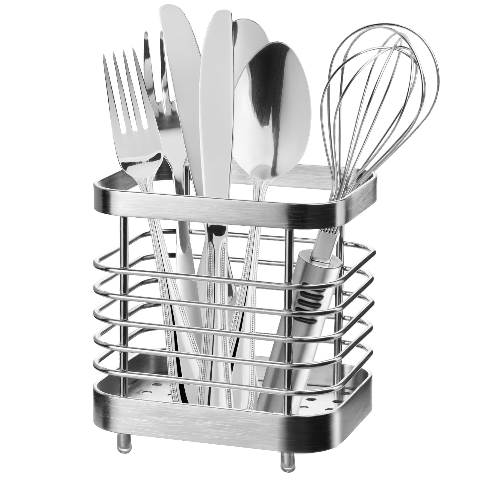 IWNTWY Utensil Holder, Stainless Steel Utensil Drying Rack with Detachable Base, Dish Drainer for Kitchen Counter, Silverware Cutlery Flatware Holder Forks, Knives, Spoons, Chopsticks Organizer