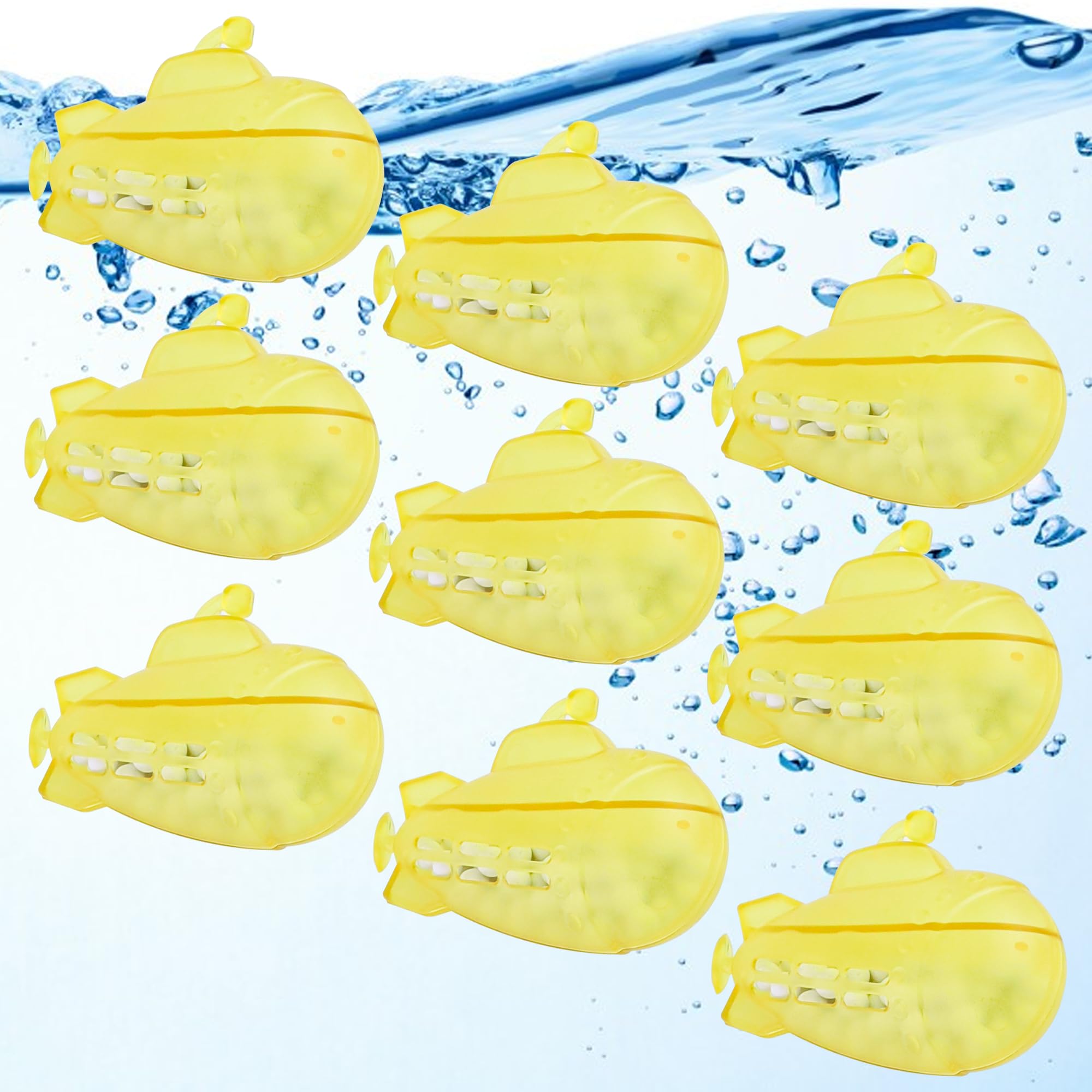 puxyblue 9-Pack Humidifier Tank Cleaner Yellow Small Submarine, Fit for Most Humidifiers and Fish Tanks, Purifies Water, Prevents Hard Water Build Up, Eliminates White Dust and Odours