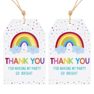 anwyll thank you party favors tags,thank you gift tags with string,50 pcs rainbow thank you tags,thank you for making my party so bright tags for birthday party wedding baby shower thanksgiving favors