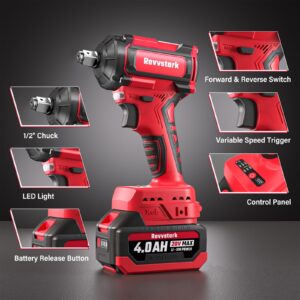 Revvstark Impact Wrench, Max Torque 480 Ft-lbs / 650N.m Cordless 1/2 Impact Driver, 20V 3000RPM Power Impact Gun with 4.0Ah Li-ion Battery and 1.5H Fast Charger, 5 Pcs Impact Sockets Included