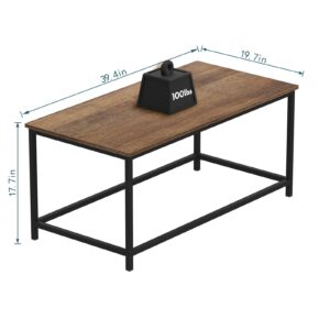 SAYGOER Coffee Table Simple Modern Rectangular Center Table Open Space Minimalist for Living Room Home Office Industrial Cocktail Tables, Dark Walnut