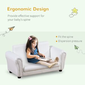 Qaba Kids Sofa with Footstool for Children, Toddler Couch for Playroom, Nursery, Living Room, Bedroom Furniture, White