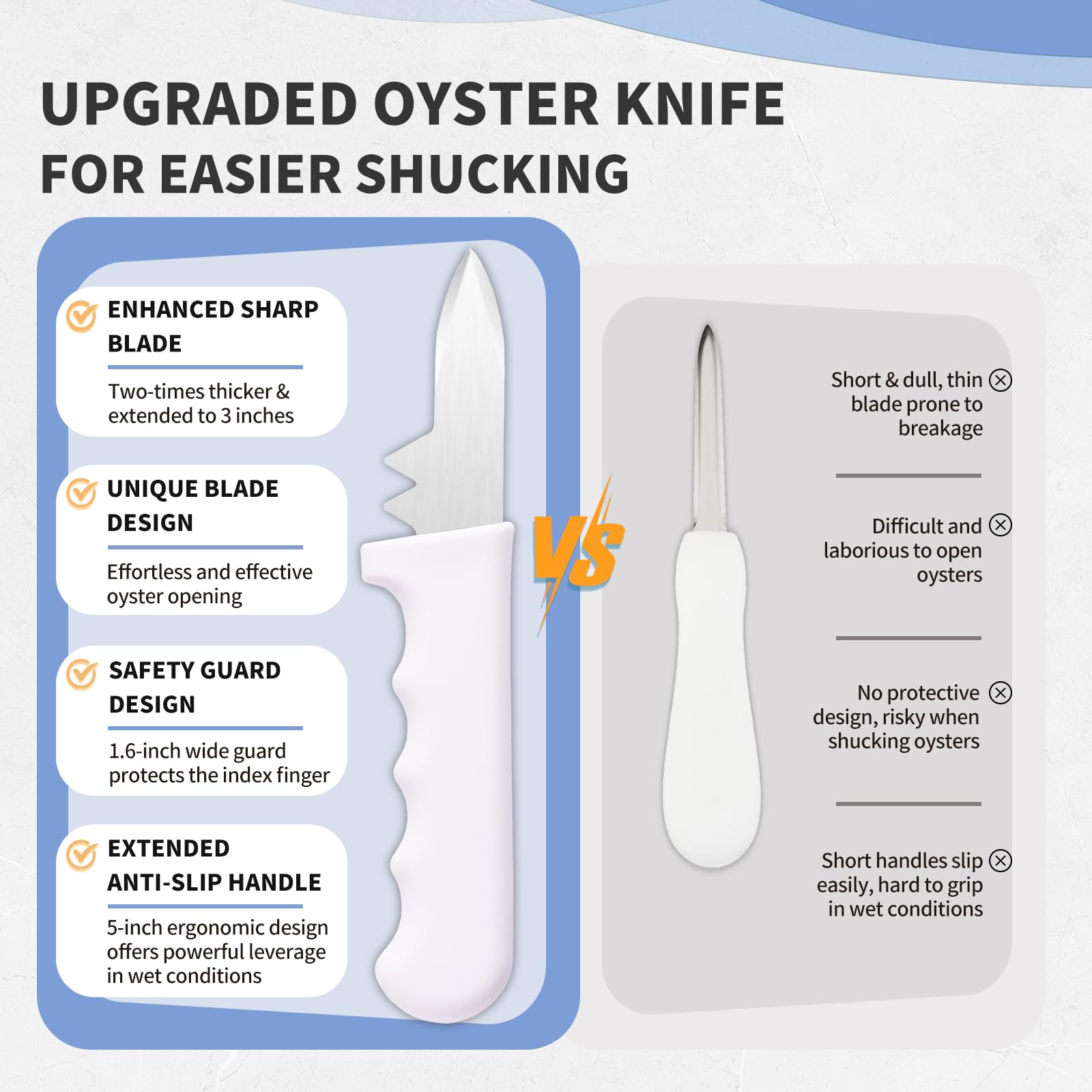 ADORAMBLING 2PCS Oyster Shucking Knife + 4PCS A5 Cut-Resistant Gloves(2M+2L),8" Oyster Knife With Extended Ergonomic Handle,Stainless Steel Oyster Shucker Tool Oyster Opener Tool Oyster Shucking Kit