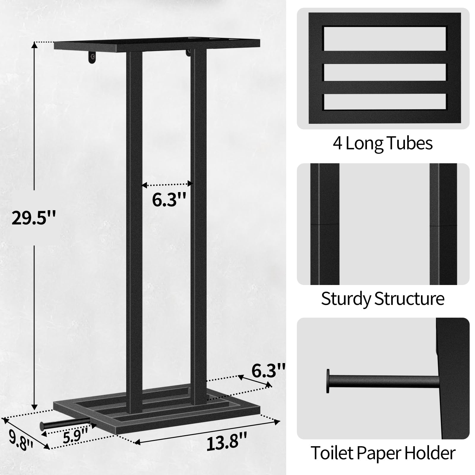 Towel Rack Wall Mounted, 29.5 inch Bathroom Towel Storage Rack with Metal Shelf, Towel Racks for Bathroom Large Towels, Black