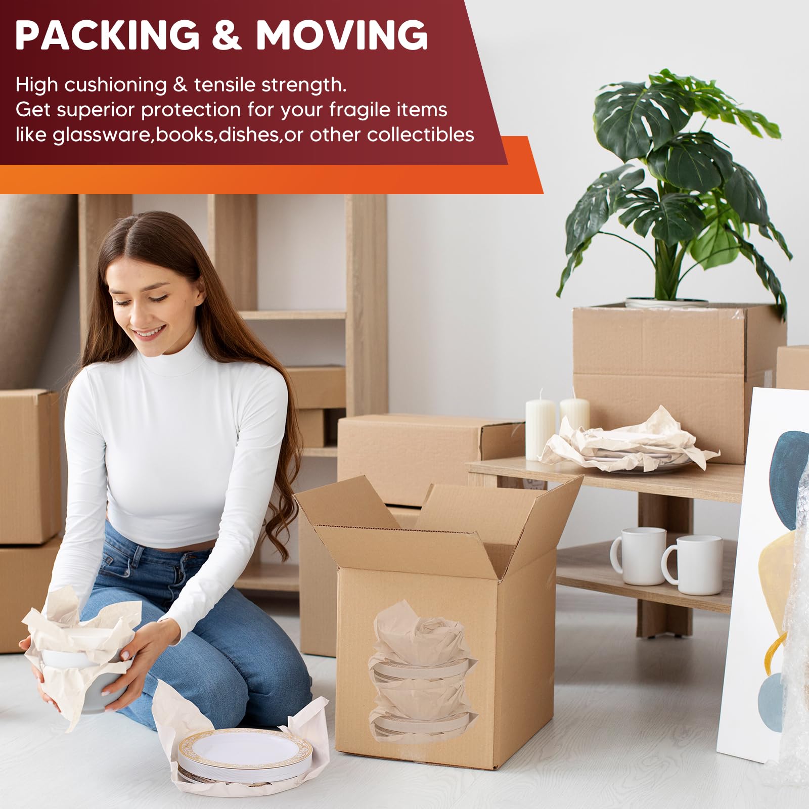 15" x 12" Packing Paper Sheets for Moving Supplies, Newsprint Paper for Moving Boxes, Wrapping Paper for Moving, Shipping, Packaging, Small Packing Box, Dishes Glasses Box Mailers 0.88 lbs, 80 Sheets