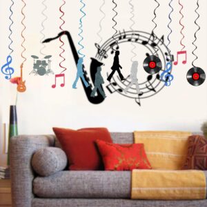 Rock and Roll Party Decorations 60s Retro Rock Music Party Streamers Hanging Swirls Decor 24Pcs Party Ceiling Decor Banner Supplies Event Birthday Party Decor