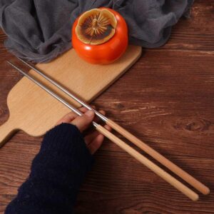 Extra Long Cooking Chopsticks, 15inch Stainless Steel Chopsticks with Wooden Handle, Reusable Kitchen Frying Chopsticks Cooking Accessories