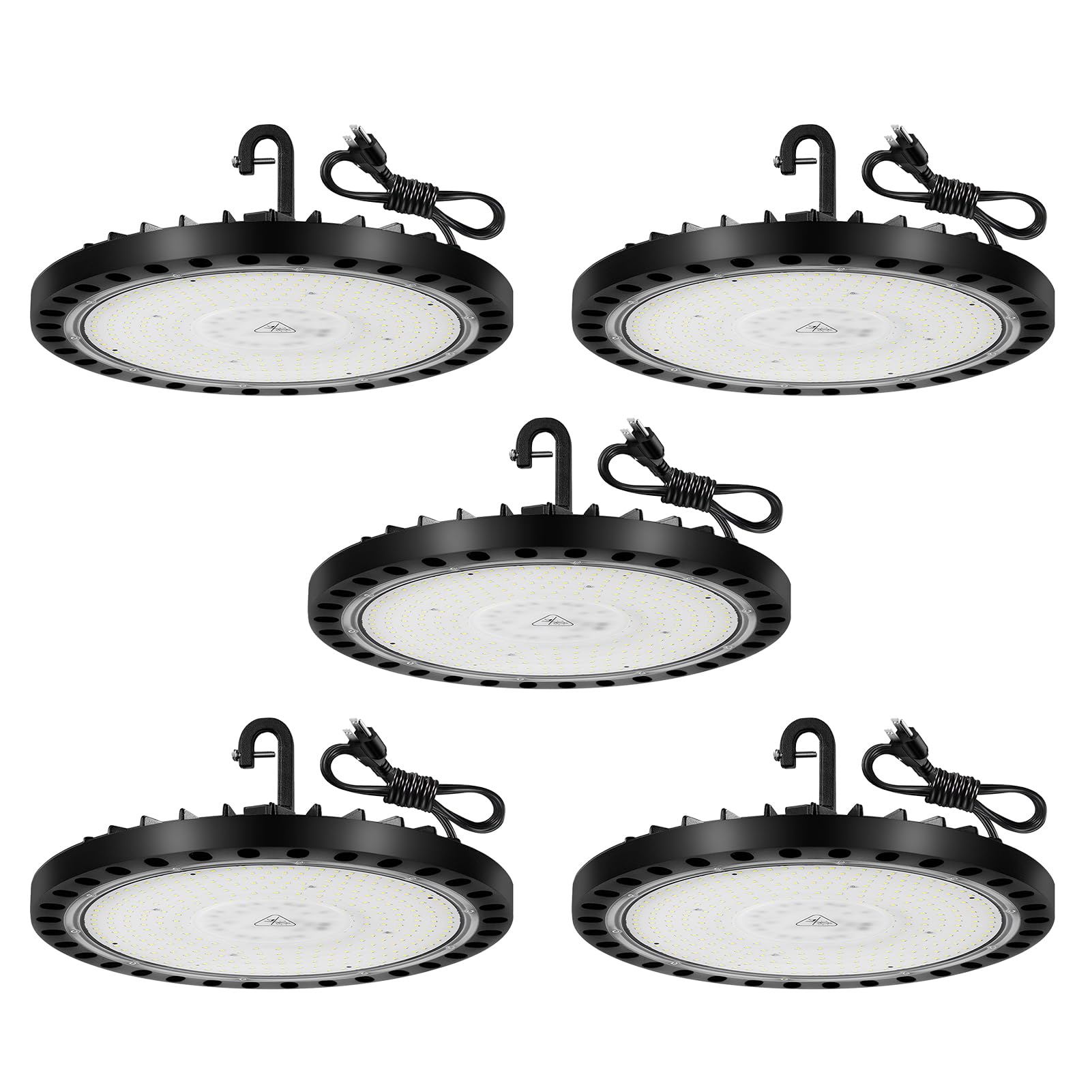 5 Pack LED High Bay Light 5000K 200W UFO High Bay Lights 21,000LM with US Plug Commercial Bay Lighting for Barn Garage Warehouse Car Wash Shop UFO Lights Hanging Chain