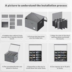Shoe Organizer for Closet,Large Shoe Box Storage Containers with Clear Window,Space Saving Shoe Bin with Foldable Bottom Support and Adjustable Dividers - Fits 16 Pairs