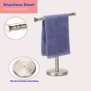 Sfemn Hand Towel Holder Stand for Bathroom Vanity Countertop SUS304 Stainless Steel T-Shape Free Standing Towel Rack Stand Towel Bar for Bathroom Kitchen (Brushed Nickel)