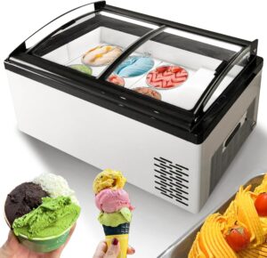 yovtekc commercial countertop hard ice cream showcase, gelato display freezer case, italian ice cream display, gelato freezer showcase fast cooling with led light, white