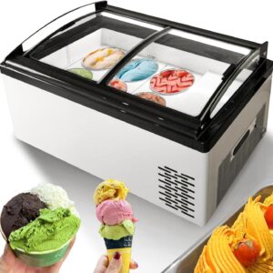 Yovtekc Commercial Countertop Hard Ice Cream Showcase, Gelato Display Freezer Case, Italian Ice Cream Display, Gelato Freezer Showcase Fast Cooling with LED Light, White