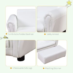 Qaba Kids Sofa with Footstool for Children, Toddler Couch for Playroom, Nursery, Living Room, Bedroom Furniture, White