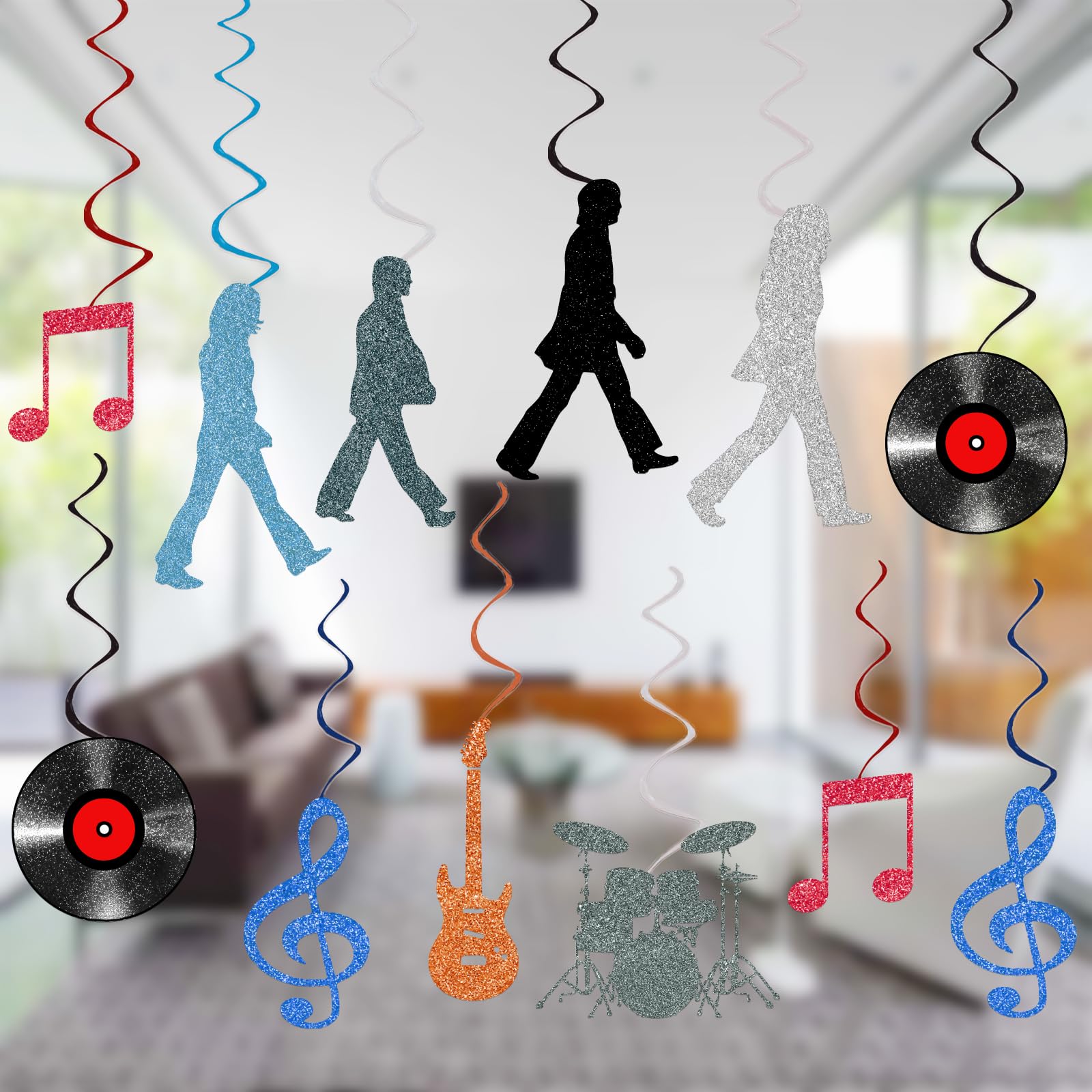 Rock and Roll Party Decorations 60s Retro Rock Music Party Streamers Hanging Swirls Decor 24Pcs Party Ceiling Decor Banner Supplies Event Birthday Party Decor