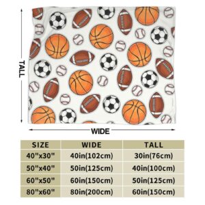 Fuzawet Sports Decor Ball Blanket Basketball Baseball Football Soccer Throw Blanket Warm Cozy Fleece Sports Gifts Blanket for Boys Girls Kids Teens Fans 40"X50"