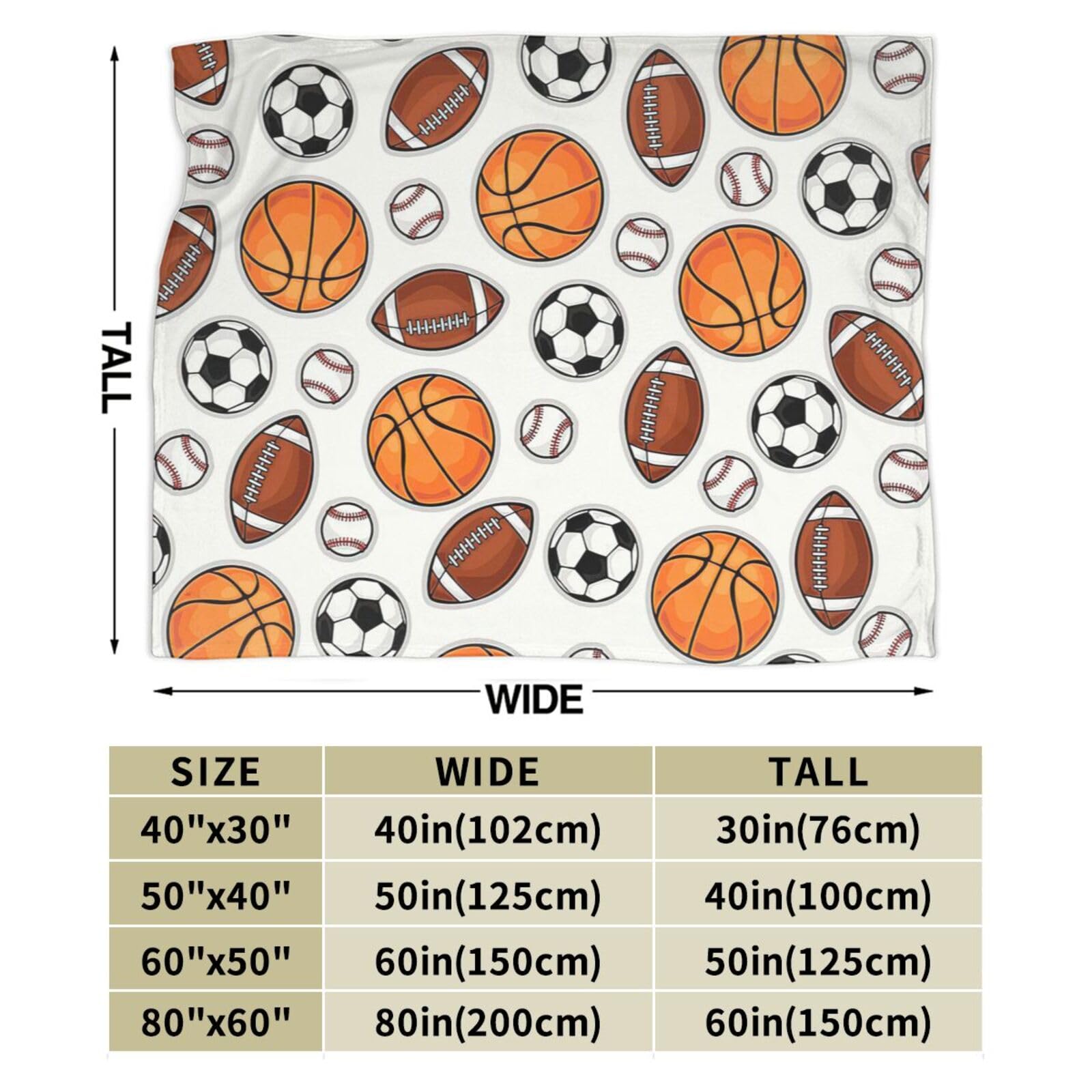 Fuzawet Sports Decor Ball Blanket Basketball Baseball Football Soccer Throw Blanket Warm Cozy Fleece Sports Gifts Blanket for Boys Girls Kids Teens Fans 40"X50"