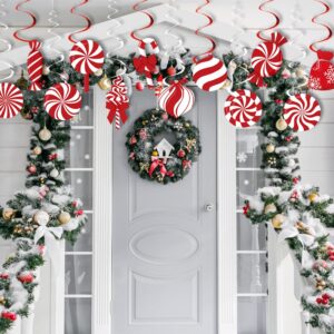 DIYDEC 60pcs Christmas Candy Hanging Swirl Decoration Xmas Candy Ceiling Hanging Streamers Christmas Red White Peppermint Candy Cutouts Ornaments for Christmas Holiday Party Classroom Home Decor