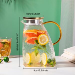 Glass Pitcher With Lid and Spout, 1.8 Liter 60 oz Glass Pitchers With Handle And Lid, Glass Pitcher Jug For Fridge, Glass Carafe With Lid for Hot/Cold Water Iced Tea Juice Coffee Milk Beverage