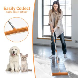 Rubber Broom for Pet Hair Removal with 57" Long Handle,Carpet Rake for Fluff Carpet with Squeegee,Dog Cat Fur Remover Rug Brush Broom,Hardwood Floor,Tile,Window,Portable Detailing Lint Remover Brush